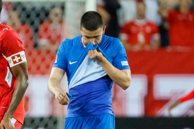 Zan Vipotnik, Slovenia, 18, facial expressions, emotion, Switzerland, UEFA, Nations League, Matchday 3, Switzerland vs. Slovenia, October 3, 2026, Lucerne Swissporarena, Switzerland Copyright: xGrantxHubbsx