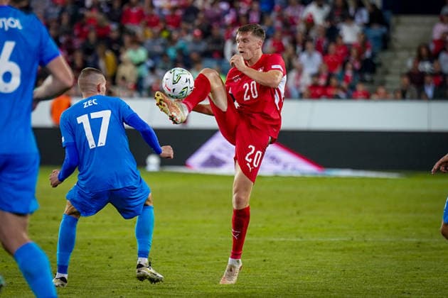 Soccer: UEFA Nations League 2026–2027, Matchday 3: Switzerland vs. Slovenia at Thermoplan Arena Lucerne; Michel Aebischer (Switzerland), No. 20 on the Ball Copyright: xJOERANxSTEINSIEKx