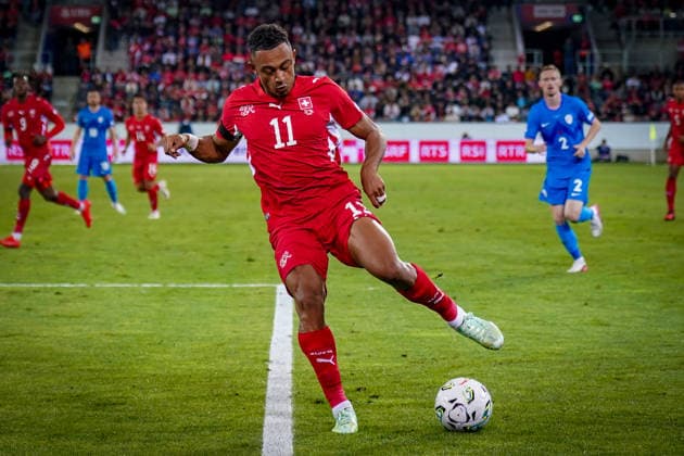 Soccer: UEFA Nations League 2026–2027, Matchday 3: Switzerland vs. Slovenia at Thermoplan Arena Lucerne; Dan Ndoye (Switzerland), No. 11 on the ball Copyright: xJOERANxSTEINSIEKx