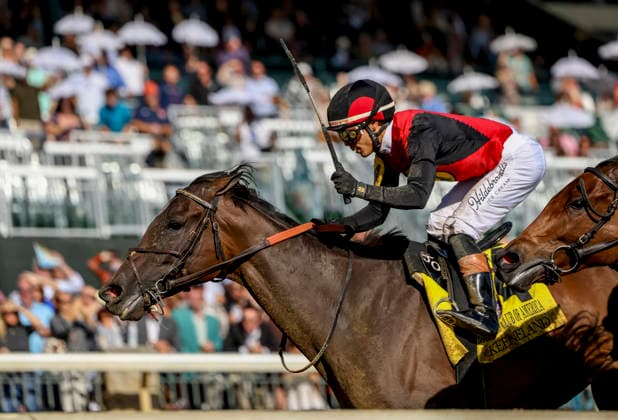 October 3, 2026, Lexington, Ky, USA: Evanescence (4) ridden by Jose Ortiz wins the Thoroughbred Club of America Stakes (Grade 2) on Coolmore Turf Mile Day at Keeneland in Lexington, Kentucky on October 3, 2026. Eclipse Sportswire CSM Lexington USA - ZUMAcs17 20261003_faf_cs17_040 Copyright: xCandicexChavezx