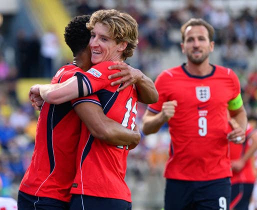 03 October 2026 - Croatia v England - UEFA Nations League - Stadion HNK - Rijeka - Croatia. Croatia v England - UEFA Nations League - Stadion HNK - Rijeka - Croatia. England s Jude Bellingham celebrates his goal with Anthony Gordon. Picture : Mark Pain RIJEKA CROATIA  Copyright: xMarkxPainx