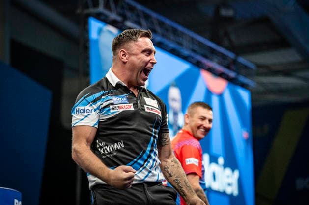 RECORD DATE NOT STATED 3rd October 2026; Mattioli Arena, Leicester, England; PDC World Grand Prix Darts Day 6; Gerwyn Price arrives on stage for his semi final match against Nathan Aspinall and roars for the fans GodfreyxPitt
