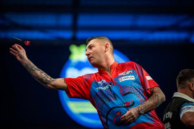 RECORD DATE NOT STATED 3rd October 2026; Mattioli Arena, Leicester, England; PDC World Grand Prix Darts Day 6; Nathan Aspinall in action on the oche his semi final match against Gerwyn Price GodfreyxPitt
