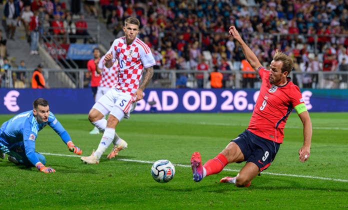 03 October 2026 - Croatia v England - UEFA Nations League - Stadion HNK - Rijeka - Croatia. Croatia v England - UEFA Nations League - Stadion HNK - Rijeka - Croatia. Harry Kane scores his second goal. Picture : Mark Pain RIJEKA CROATIA  Copyright: xMarkxPainx
