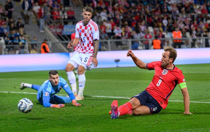03 October 2026 - Croatia v England - UEFA Nations League - Stadion HNK - Rijeka - Croatia. Croatia v England - UEFA Nations League - Stadion HNK - Rijeka - Croatia. Harry Kane scores his second goal. Picture : Mark Pain RIJEKA CROATIA  Copyright: xMarkxPainx