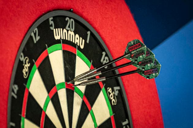 RECORD DATE NOT STATED 3rd October 2026; Mattioli Arena, Leicester, England; PDC World Grand Prix Darts Day 6; Luke Humphries hits another 180 GodfreyxPitt