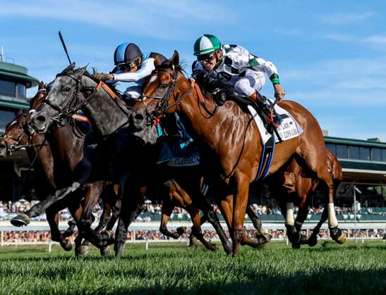 October 3, 2026, Lexington, Ky, USA: Classic Q (9) ridden by John Velazquez wins the First Lady Stakes (Grade 1) on Coolmore Turf Mile Day at Keeneland in Lexington, Kentucky on October 3, 2026. Eclipse Sportswire CSM Lexington USA - ZUMAcs17 20261003_faf_cs17_065 Copyright: xCaseyxLaughterx
