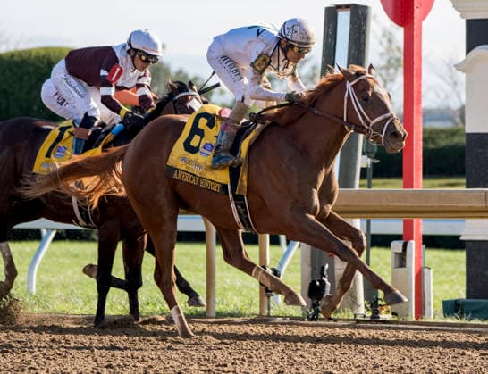 October 3, 2026, Lexington, Ky, USA: American History (6) ridden by John Velazquez wins the Claiborne Breeders Futurity (Grade 1) at Keeneland in Lexington, Kentucky on October 3, 2026. Eclipse Sportswire CSM Lexington USA - ZUMAcs17 20261003_faf_cs17_157 Copyright: xJessicaxMorganx