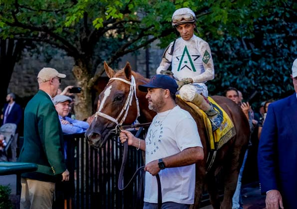 October 3, 2026, Lexington, Ky, USA: American History (6) ridden by John Velazquez wins the Claiborne Breeders Futurity (Grade 1) at Keeneland in Lexington, Kentucky on October 3, 2026. Eclipse Sportswire CSM Lexington USA - ZUMAcs17 20261003_faf_cs17_161 Copyright: xJessicaxMorganx