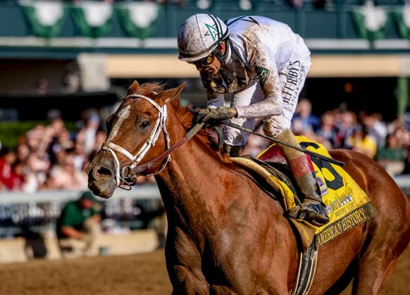 October 3, 2026, Lexington, Ky, USA: American History (6) ridden by John Velazquez wins the Claiborne Breeders Futurity (Grade 1) at Keeneland in Lexington, Kentucky on October 3, 2026. Eclipse Sportswire CSM Lexington USA - ZUMAcs17 20261003_faf_cs17_183 Copyright: xCaseyxLaughterx