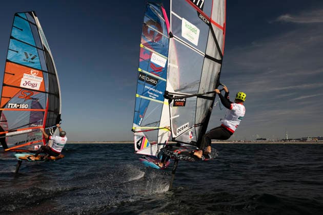 PWA Citroën World Windsurfing Tour Sylt 2026 Day 8 Slalom Foil Men Sylt Westerland, October 3, 2026 Bruno Martini Slalom Foil Men, Italy, ITA 160 Sem Stroosma Slalom Foil Men, Argentina, NED 450 Noah Vinther Slalom Foil Men, Denmark, DEN 7777 PWA Citroën World Windsurfing Tour Sylt 2026 Day 8 Slalom Foil Men on October 3, 2026, off Brandenburger Beach, motorboat on Sylt, Westerland, Germany Copyright: xBEAUTIFULxSPORTS AndreasxDickx