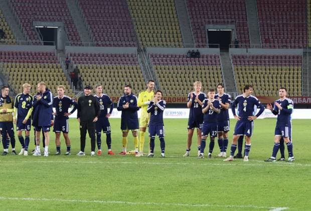North Macedonia v Scotland - UEFA Nations League SKOPJE, NORTH MACEDONIA - OCTOBER 3: Players of Scotland celebrate their victory with supporters after the UEFA Nations League League B Group 1 match between North Macedonia and Scotland at the National Arena Toshe Proeski in Skopje, North Macedonia, on October 3, 2026. Umeys Sulejman Anadolu Skopje North Macedonia. Editorial use only. Please get in touch for any other usage.  Copyright: x2026xAnadoluxUmeysxSulejmanx