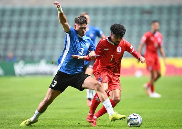 (261004) -- TALLINN, Oct. 4, 2026 -- Estonia s Maksim Paskotsi (L) challenges Luxembourg s Aiman Dardari during the 2026 27 UEFA Nations League C Group C4 football match between Estonia and Luxembourg at A. Le Coq Arena in Tallinn, Estonia, Oct. 3, 2026. (Photo by Xinhua) (SP)ESTONIA-TALLINN-FOOTBALL-UEFA NATIONS LEAGUE C-ESTONIA VS LUXEMBOURG SergeixStepanov 