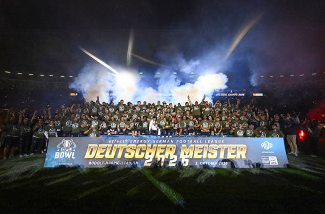 The Dresden Monarchs are the 2026 German Champions, Award Ceremony, GFL Bowl, Bowl, German Championship Final between the Dresden Monarchs and the Potsdam Royals, Final, American Football, German Football League, GFL, Dresden, Rudolf Harbig Stadium Dresden, October 3, 2026,