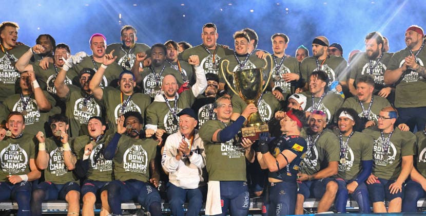 The Dresden Monarchs are the 2026 German Champions; award ceremony featuring the championship trophy, trophy, GFL Bowl, Bowl, German Championship final between the Dresden Monarchs and the Potsdam Royals, final, American football, German Football League, GFL, Dresden, Rudolf Harbig Stadium Dresden, October 3, 2026,