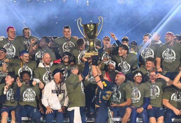 The Dresden Monarchs are the 2026 German Champions; award ceremony featuring the championship trophy, trophy, GFL Bowl, Bowl, German Championship final between the Dresden Monarchs and the Potsdam Royals, final, American football, German Football League, GFL, Dresden, Rudolf Harbig Stadium Dresden, October 3, 2026,