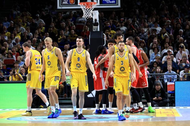 October 3, 2026, Germany, GER, DEU, Basketball, 1st Bundesliga, Day 1, 2026–2027 Season, Berlin, ALBA Berlin vs. Bamberg ALBA Players, Justin Bean ALBA Berlin 34, Sam Griesel ALBA Berlin 5, JONAS MATTISSECK ALBA Berlin 9, JORDAN FORD ALBA Berlin 3 nordphoto GmbH Engler Berlin Uber Arena Berlin Germany Copyright: xNordphotox xEnglerx