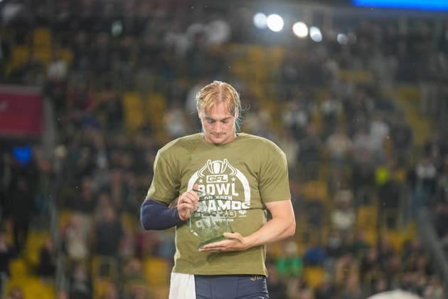 Quarterback Rocky Lombardi of the Dresden Monarchs (No. 05) was named MVP in the Dresden Monarchs vs. Potsdam Royals game, American football, German Football League, GFL Bowl, 2026 season, October 3, 2026, Dresden Monarchs vs. Potsdam Royals, American football, German Football League, GFL Bowl, 2026 season, October 3, 2026, Dresden Copyright: xEibner-Pressefoto PiaxSchindlerx EP_PSR