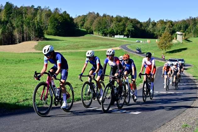 UEC 2026 Road European Championships Ljubljana 04 10 2026 LJUBLJANA, SLOVENIA - OCTOBER 04 : A french participant is leading the group during the Women Junior cycling road race at the 2026 UEC Road European Championships, an UCI Continental Championships cycling race of 66,3 km with start and finish in Sencur on October 4, 2026 in Ljubljana, Slovenia, 04 10 2026 Ljubljana Slovenia  Copyright: xJanxDexMeuleneirx