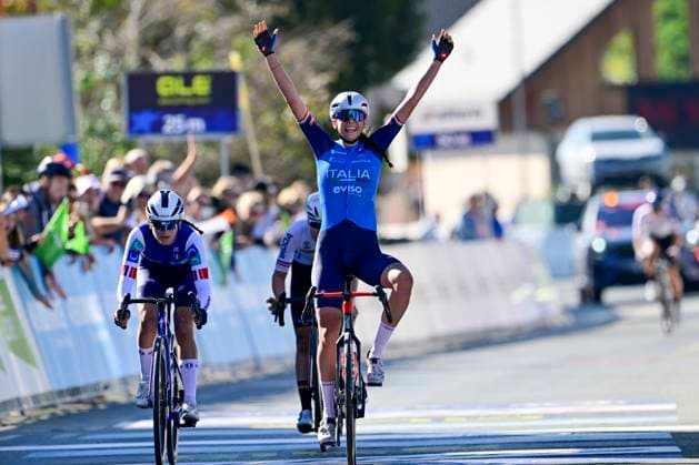 UEC 2026 Road European Championships Ljubljana 04 10 2026 LJUBLJANA, SLOVENIA - OCTOBER 04 : Ballan Azzurra (ITA) wins in front of Lestrade Morgane (FRA) during the Women Junior cycling road race at the 2026 UEC Road European Championships, an UCI Continental Championships cycling race of 66,3 km with start and finish in Sencur on October 4, 2026 in Ljubljana, Slovenia, 04 10 2026 Ljubljana Slovenia  Copyright: xJanxDexMeuleneirx