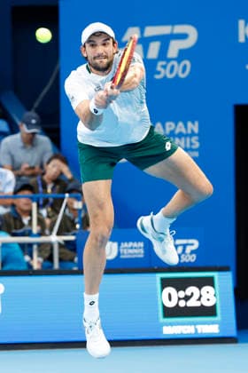 October 4, 2026, Tokyo, Japan: Valentin Vacherot (Monaco) returns a shot against Arthur Fils (France) during their quarterfinal match at the Kinoshita Group Japan Open Tennis Championships at Ariake Colosseum in Tokyo. The tournament runs from September 29 to October 6. Vacherot won 7-5, 4-6, 6-4. Tokyo Japan - ZUMAm191 20261004_aap_m191_104 Copyright: xRodrigoxReyesxMarinx