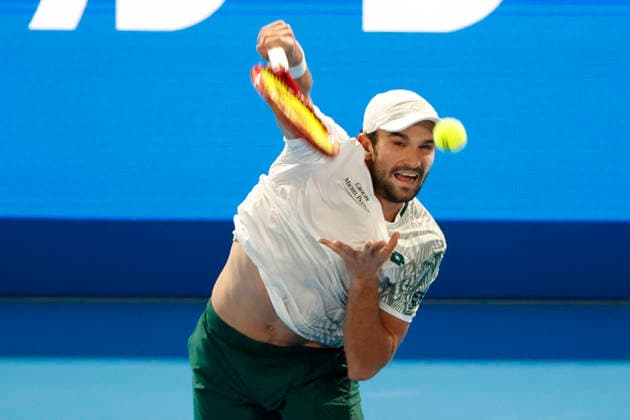 October 4, 2026, Tokyo, Japan: Valentin Vacherot (Monaco) serves against Arthur Fils (France) during their quarterfinal match at the Kinoshita Group Japan Open Tennis Championships at Ariake Colosseum in Tokyo. The tournament runs from September 29 to October 6. Vacherot won 7-5, 4-6, 6-4. Tokyo Japan - ZUMAm191 20261004_aap_m191_121 Copyright: xRodrigoxReyesxMarinx
