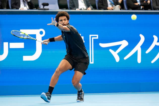 October 4, 2026, Tokyo, Japan: Arthur Fils (France) returns a shot against Valentin Vacherot (Monaco) during their quarterfinal match at the Kinoshita Group Japan Open Tennis Championships at Ariake Colosseum in Tokyo. The tournament runs from September 29 to October 6. Vacherot won 7-5, 4-6, 6-4. Tokyo Japan - ZUMAm191 20261004_aap_m191_123 Copyright: xRodrigoxReyesxMarinx