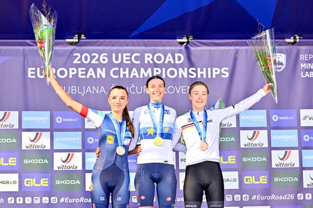 Azzurra Ballan, Morgane Lestrade, Klara Dworatzek Women s Juniors Road Race, 2026 UEC Road European Championships, Medal Ceremony: Azzurra Ballan, Italy; Morgane Lestrade, France; Klara Dworatzek, Germany Women’s Junior Road Race 66 km October 4, 2026 UEC Road European Championships 2026 Official 2026 UEC Road European Championships from October 2 to 7, 2026, in Ljubljana and Å enÄ u008DSlovenia