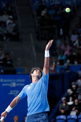 October 4, 2026, Tokyo, Japan: Adolfo Daniel Vallejo (Paraguay) serves against Jiri Lehecka (Czechia) during their quarterfinal match at the Kinoshita Group Japan Open Tennis Championships at Ariake Colosseum in Tokyo. The tournament runs from September 29 to October 6. Lehecka won 6-1, 6-1. Tokyo Japan - ZUMAm191 20261004_aap_m191_144 Copyright: xRodrigoxReyesxMarinx