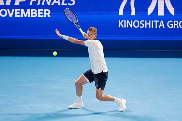 October 4, 2026, Tokyo, Japan: Jiri Lehecka (Czechia) returns a shot against Adolfo Daniel Vallejo (Paraguay) during their quarterfinal match at the Kinoshita Group Japan Open Tennis Championships at Ariake Colosseum in Tokyo. The tournament runs from September 29 to October 6. Lehecka won 6-1, 6-1. Tokyo Japan - ZUMAm191 20261004_aap_m191_152 Copyright: xRodrigoxReyesxMarinx