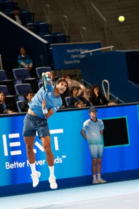October 4, 2026, Tokyo, Japan: Adolfo Daniel Vallejo (Paraguay) serves against Jiri Lehecka (Czechia) during their quarterfinal match at the Kinoshita Group Japan Open Tennis Championships at Ariake Colosseum in Tokyo. The tournament runs from September 29 to October 6. Lehecka won 6-1, 6-1. Tokyo Japan - ZUMAm191 20261004_aap_m191_160 Copyright: xRodrigoxReyesxMarinx