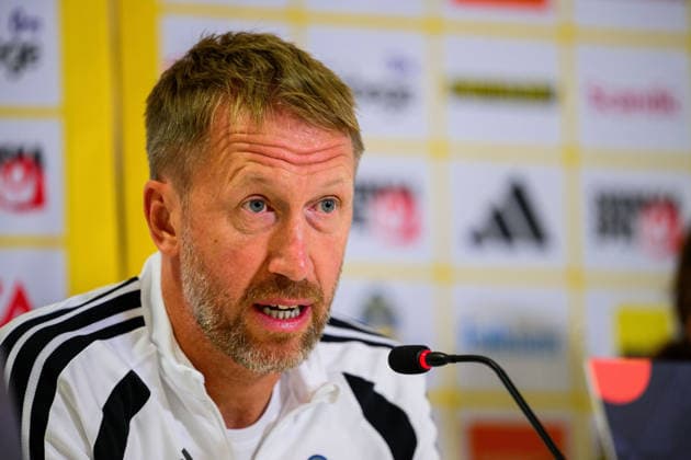 October 4, 2026: Head coach Graham Potter of the Swedish men’s national soccer team at a press conference on October 4, 2026 in Bucharest. Photo by Ludvig Thunman, BILDBYRAN. Code: LT LT0827. soccer, football, fotball, Nations League, UEFA Nations League, press conference, Sweden, Sweden A, bbeng, soccer, football, fotball, Nations League, UEFA Nations League, press conference press conference Sweden Sweden Sweden A BBENG Copyright: LUDVIGxTHUNMAN BB261004LT071