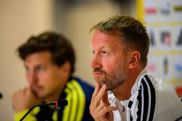 October 4, 2026: Head coach Graham Potter of the Swedish men’s national soccer team at a press conference on October 4, 2026 in Bucharest. Photo by Ludvig Thunman, BILDBYRAN. Code: LT LT0827. soccer, football, fotball, Nations League, UEFA Nations League, press conference, Sweden, Sweden A, bbeng, soccer, football, fotball, Nations League, UEFA Nations League, press conference press conference Sweden Sweden Sweden A BBENG Copyright: LUDVIGxTHUNMAN BB261004LT076
