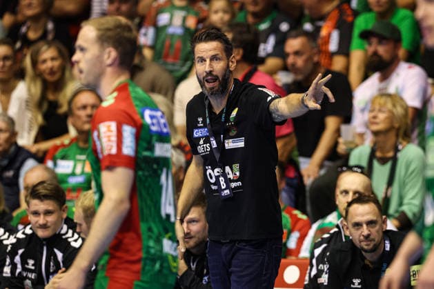 Coach Bennet Wiegert, SC Magdeburg, Handball Bundesliga, 2026–2027 season, SC Magdeburg vs. HC Erlangen at the GETEC Arena in Magdeburg, Handball, Germany, October 4, 2026