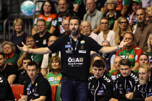 Coach Bennet Wiegert, SC Magdeburg, Handball Bundesliga, 2026–2027 season, SC Magdeburg vs. HC Erlangen at the GETEC Arena in Magdeburg, Handball, Germany, October 4, 2026