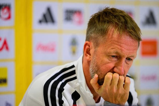 October 4, 2026: Head coach Graham Potter of the Swedish men’s national soccer team at a press conference on October 4, 2026 in Bucharest. Photo by Ludvig Thunman, BILDBYRAN. Code: LT LT0827. soccer, football, fotball, Nations League, UEFA Nations League, press conference, Sweden, Sweden A, bbeng, soccer, football, fotball, Nations League, UEFA Nations League, press conference press conference Sweden Sweden Sweden A BBENG Depp Copyright: LUDVIGxTHUNMAN BB261004LT086