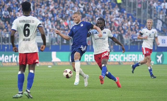 Photo: Jordan Torunarigha (HSV) vs. Andreas CORNELIUS, Bundesliga soccer, friendly match on Sun, Oct. 4, 2026, Hamburger SV vs. FC Copenhagen