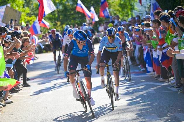 UEC 2026 Road European Championships Ljubljana 04 10 2026 LJUBLJANA, SLOVENIA - OCTOBER 04 : Ciccone Giulio (ITA) and Evenepoel Remco (BEL) in action during the Men Elite cycling road race at the 2026 UEC Road European Championships Ljubljana, an UCI Continental Championships cycling race of 196,3 km with start in Ljubljana and finish in Sencur on October 4, 2026 in Ljubljana, Slovenia, 04 10 2026 Ljubljana Slovenia  Copyright: xIvanxBenedettox