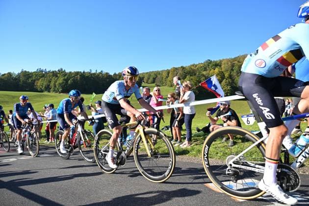 Belgium s Remco Evenepoel pictured in action during the elite men Road Race race (196,2 km) at the cycling UEC Road European Championships, in Ljubljana, Slovenia Sunday 4 October 2026. The UEC Road European Championships are taking place from 02 to 07 October in Ljubljana, Slovenia. DAVIDxPINTENS  x188704149x
