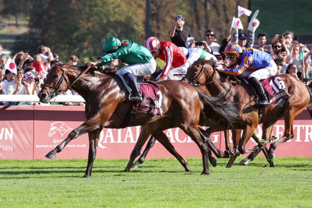 October 4, 2026, Longchamp, Paris, FRA: Daryz, ridden by Mickael Barzalona, wins the Qatar Prix de l Arc de Triomphe at the ParisLongchamp racetrack. Horse, Jockey, Daryz, Barzalona, Victory, Finish, Finish Line 261004D541LONGCHAMP JPG