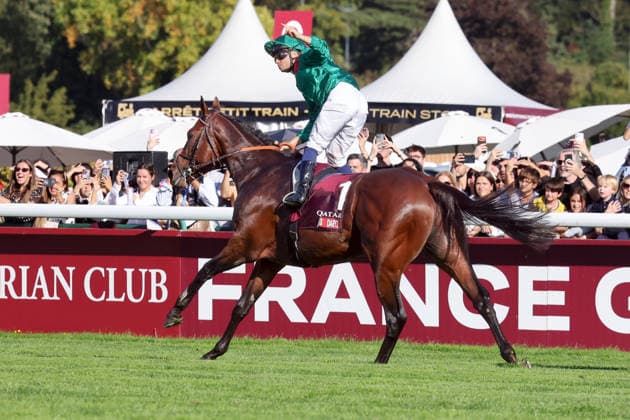 October 4, 2026, Longchamp, Paris, FRA: Daryz, ridden by Mickael Barzalona, wins the Qatar Prix de l Arc de Triomphe at the ParisLongchamp racecourse. Horse, Jockey, Daryz, Barzalona, Victory, Finish, Finish Line 261004D544LONGCHAMP JPG