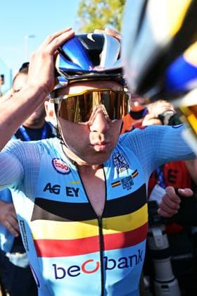 Belgium s Remco Evenepoel celebrates after winning the elite men Road Race race (196,2 km) at the cycling UEC Road European Championships, in Ljubljana, Slovenia Sunday 4 October 2026. The UEC Road European Championships are taking place from 02 to 07 October in Ljubljana, Slovenia. DAVIDxPINTENS  x188708634x