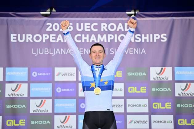 UEC 2026 Road European Championships Ljubljana 04 10 2026 LJUBLJANA, SLOVENIA - OCTOBER 04 : Evenepoel Remco (BEL) pictured during the podium ceremony after winning the Men Elite cycling road race at the 2026 UEC Road European Championships Ljubljana, an UCI Continental Championships cycling race of 196,3 km with start in Ljubljana and finish in Sencur on October 4, 2026 in Ljubljana, Slovenia, 04 10 2026 Ljubljana Slovenia  Copyright: xJanxDexMeuleneirx