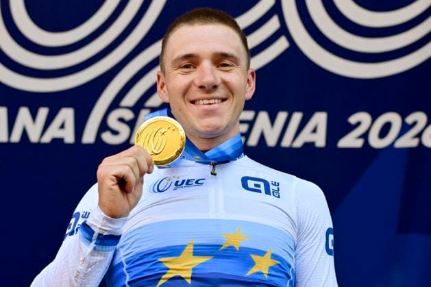 UEC 2026 Road European Championships Ljubljana 04 10 2026 LJUBLJANA, SLOVENIA - OCTOBER 04 : Evenepoel Remco (BEL) pictured during the podium ceremony after winning the Men Elite cycling road race at the 2026 UEC Road European Championships Ljubljana, an UCI Continental Championships cycling race of 196,3 km with start in Ljubljana and finish in Sencur on October 4, 2026 in Ljubljana, Slovenia, 04 10 2026 Ljubljana Slovenia  Copyright: xJanxDexMeuleneirx
