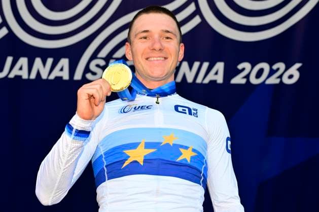 UEC 2026 Road European Championships Ljubljana 04 10 2026 LJUBLJANA, SLOVENIA - OCTOBER 04 : Evenepoel Remco (BEL) pictured during the podium ceremony after winning the Men Elite cycling road race at the 2026 UEC Road European Championships Ljubljana, an UCI Continental Championships cycling race of 196,3 km with start in Ljubljana and finish in Sencur on October 4, 2026 in Ljubljana, Slovenia, 04 10 2026 Ljubljana Slovenia  Copyright: xJanxDexMeuleneirx
