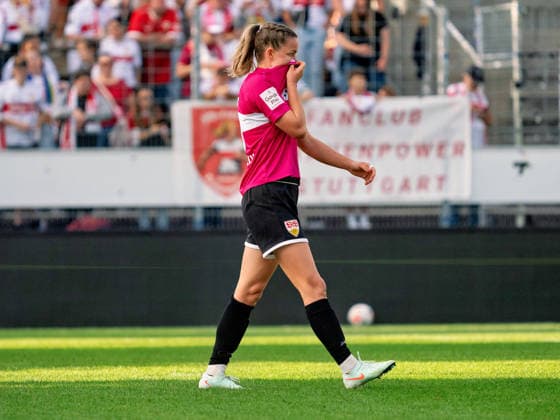 Greta Stegemann, VfB Stuttgart, 05, disappointed after a 0-2 loss to Lina Hausicke, 1. FC Union Berlin, 32 GER, Soccer, VfB Stuttgart vs. 1. FC Union Berlin, Google Pixel Women s Bundesliga, Matchday 6, Stuttgart, 2026–2027 season, October 4, 2026 GER, Soccer, VfB Stuttgart vs. 1. FC Union Berlin, Google Pixel Women’s Bundesliga, Matchday 6, Stuttgart, 2026–2027 season, October 4, 2026, Stuttgart Copyright: xCarstenxSchweringx EP_CSG