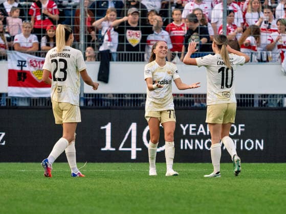 Goal to make it 0–3 by Jill Janssens (1 FC Union Berlin), 77 (center); Nele Bauereisen (1 FC Union Berlin), 23 (left); Eileen Michelle Campbell (1 FC Union Berlin), 10 (right); GER, soccer, VfB Stuttgart vs. 1 FC Union Berlin, Google Pixel Women’s Bundesliga, Matchday 6, Stuttgart, 2026–2027 season, October 4, 2026 GER, soccer, VfB Stuttgart vs. 1 FC Union Berlin, Google Pixel Women’s Bundesliga, Matchday 6, Stuttgart, 2026–2027 season, October 4, 2026 Stuttgart Copyright: xCarstenxSchweringx EP_CSG