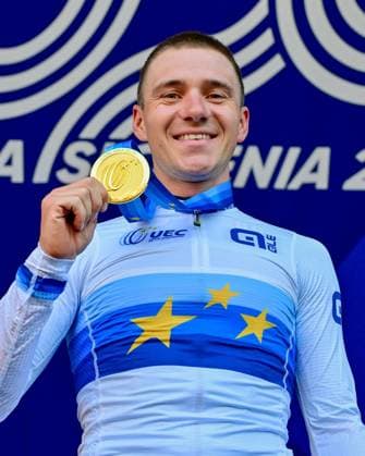 UEC 2026 Road European Championships Ljubljana 04 10 2026 LJUBLJANA, SLOVENIA - OCTOBER 04 : Evenepoel Remco (BEL) of Red Bull BORA Hansgrohe pictured during the podium ceremony after winning during the Men Elite cycling road race at the 2026 UEC Road European Championships Ljubljana, an UCI Continental Championships cycling race of 196,3 km with start in Ljubljana and finish in Sencur on October 4, 2026 in Ljubljana, Slovenia, 04 10 2026 Ljubljana Slovenia  Copyright: xJanxDexMeuleneirx