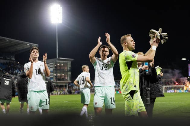 SOCCER - NL, KOS vs AUT PRISTINA,KOSOVO,04.OCT.26 - SOCCER - UEFA Nations League, OEFB international match, Länderspiel, Nationalmannschaft Kosovo vs Austria. Image shows Felix Bacher, Maximilian Woeber and Alexander Schlager (AUT).  GEPAxpictures xArminxRauthner