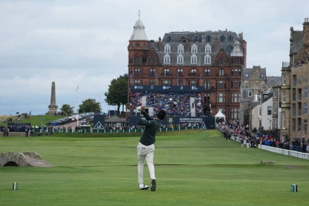 RECORD DATE NOT STATED 4th October 2026; Old Course at St Andrews, St Andrews, Scotland; DP World Tour Golf, Alfred Dunhill Links Championship, Final Day; Adrian Meronk plays his tee shot on the 18th hole AlecxBrown